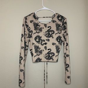 Cropped lace up top, Beige/black